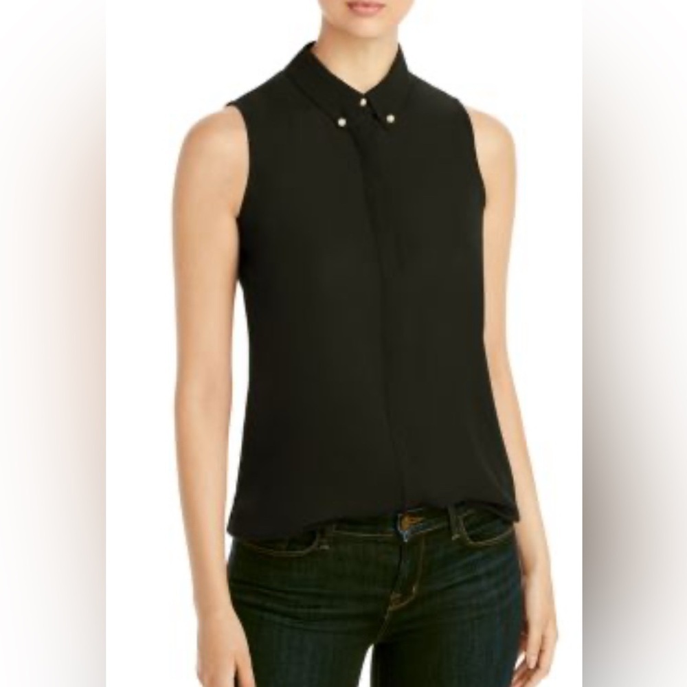 Karl Lagerfeld Paris Imitation Pearl Button Sleeveless Top sm